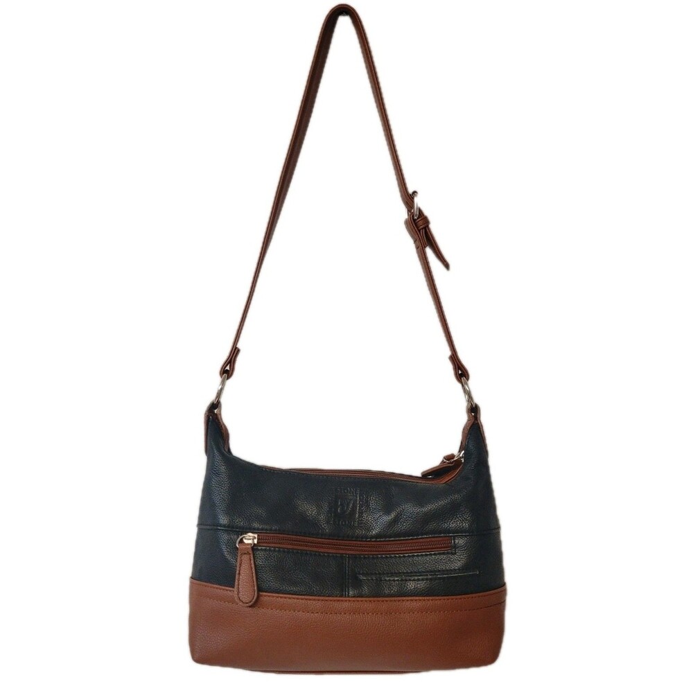 Stone Mountain USA Black Brown Bag Multi Pocket Organizer Shoulder Purse - Picture 3 of 11